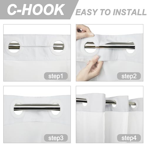 No Hook Shower Curtain Set with Snap Liner Modern Boho Grey Striped