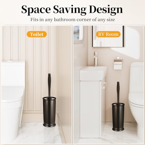Roleader Toilet Brush Holder Set - 15 Inch Handle with 360 Deep Cleaning