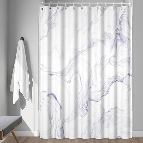 White Marble Shower Curtain Set with Hooks 72x72 Inch