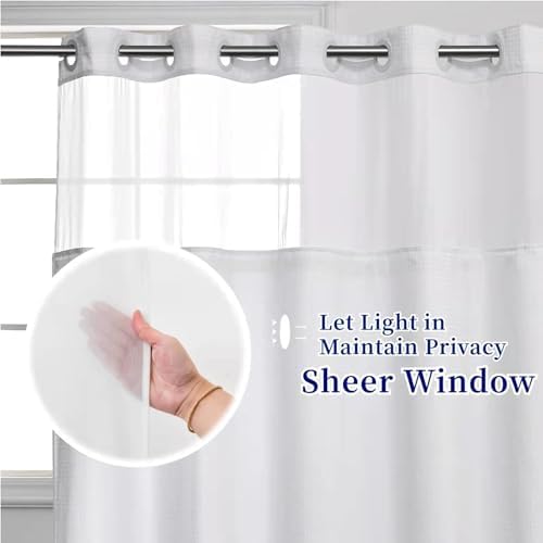No Hooks Waffle Weave Shower Curtain Set - Hotel Grade Waterproof with Sheer Window