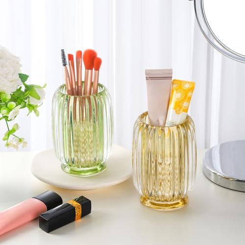 VanEnjoy Clear Glass Toothbrush Holder with Stripe Design