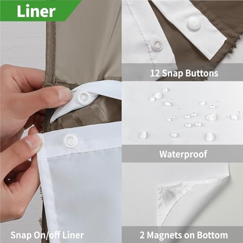 Eachope No Hook Boho Shower Curtain Set with Brown Tufted Stripes
