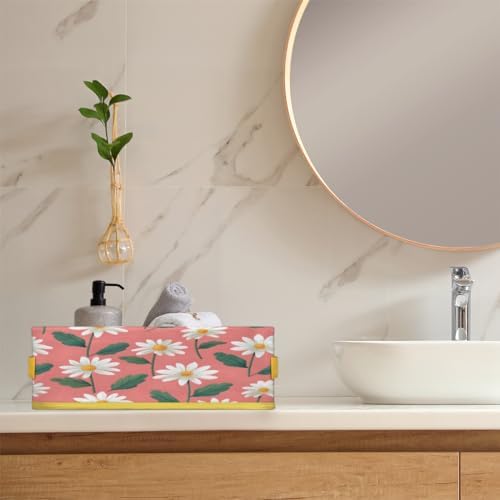 Floral Daisy Toilet Paper Basket with Handle for Bathroom Storage