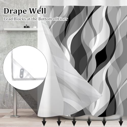 Velaequezii Grey Striped Shower Curtain Set 71x74 Inch