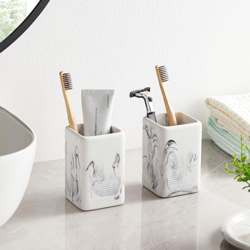 2PCS Resin Toothbrush Holder Set with Marble Design
