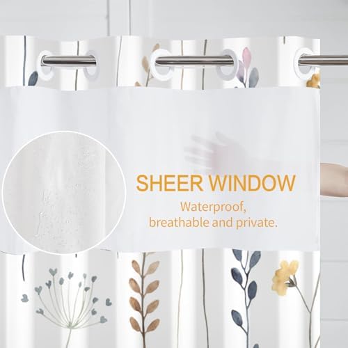 DASHAN Floral Shower Curtain with Snap-in Liner