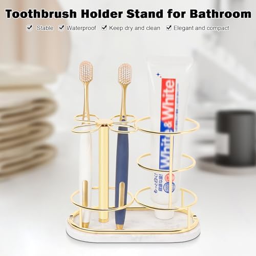HarJue Gold Toothbrush Holder with Marble Base 1