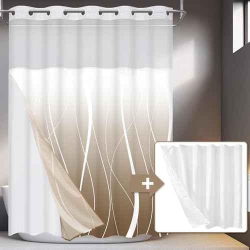 Likiyol Brown Ombre Shower Curtain Set with Snap Liner Waterproof and See Through