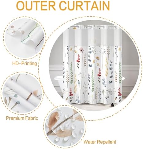 DASHAN Floral Shower Curtain with Snap-in Liner