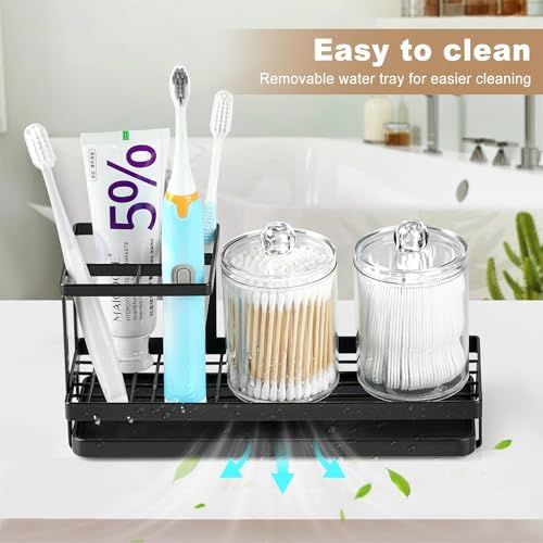 Sturdy 4 Slot Toothbrush Holder with 2 Cup Dispenser