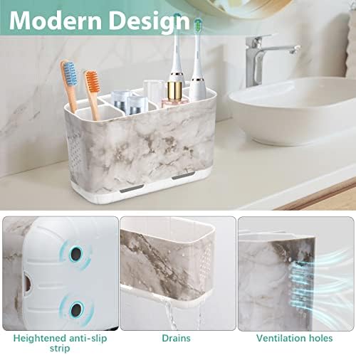 Boperzi 6-Slot Marble Toothbrush Holder with Drainage