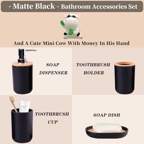 YugFmor Black Bathroom Accessories Set with Soap Dispenser and Toothbrush Holder