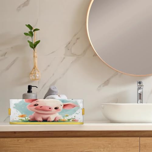 Cute Pinks Pig Toilet Paper Storage Basket with Handles