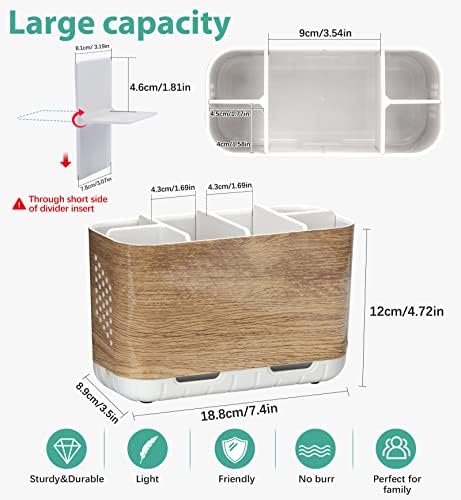 Boperzi Wood Grain Toothbrush Holder with Adjustable Dividers