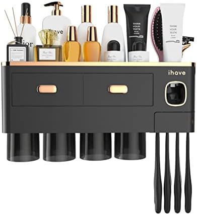 iHave Toothbrush Holder with Toothpaste Dispenser and Cosmetic Drawers