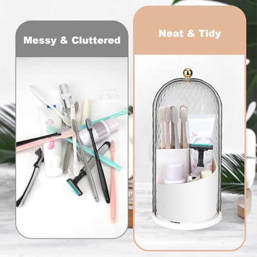 Toothbrush Holder with Sliding Lid and 360 Rotation - White