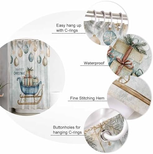 72 Inches Christmas Shower Curtain Set with 12 Hooks 1