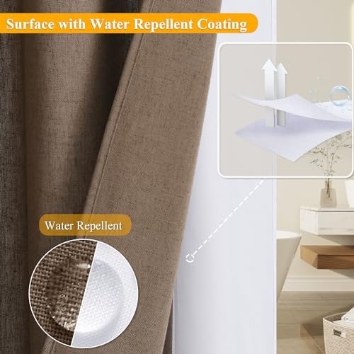 No Hooks Linen Shower Curtain Set Tan