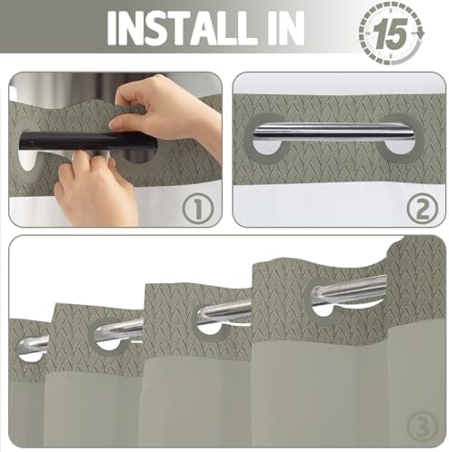 TERSUM No Hook Shower Curtain Set Grey 71x74 Inch