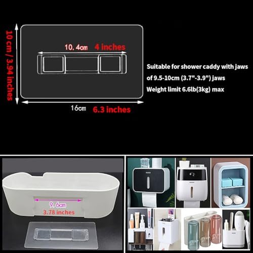 2 PCS Rectangular Shower Caddy with Self-Adhesive Hooks