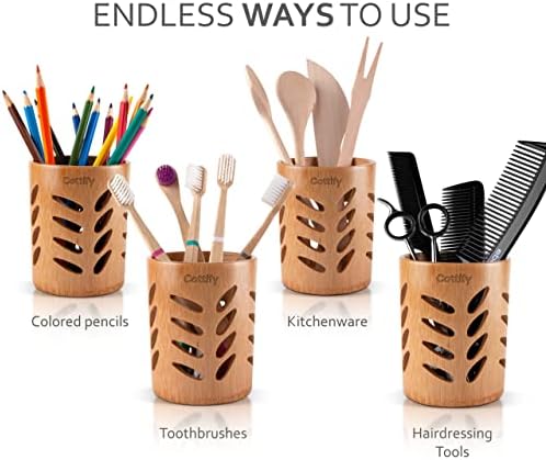 Cottify Eco-Friendly Bamboo Toothbrush Holder with Drain