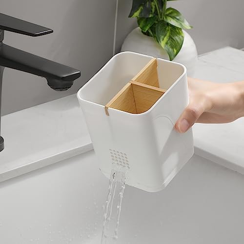 Heagoale 3 Slots Electric Toothbrush Holder with Bamboo Dividers