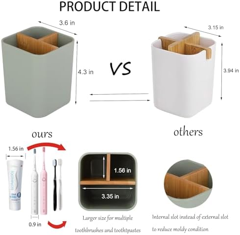 Bamboo Toothbrush Holder with 3 Slots - Green