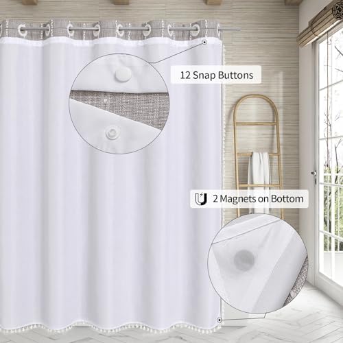 MitoVilla Boho Farmhouse Shower Curtain Set Grey Taupe 72x74
