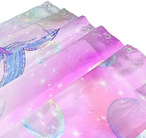 ZOEO Girls Mermaid Shower Curtain with Unicorn Cat Design
