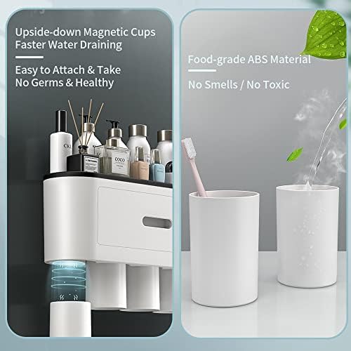 BHeadCat Toothbrush Holder with 2 Toothpaste Dispensers and 6 Brush Slots