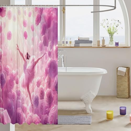 Erosebridal Pink Roses Ballet Shower Curtain 72x72 Set 1