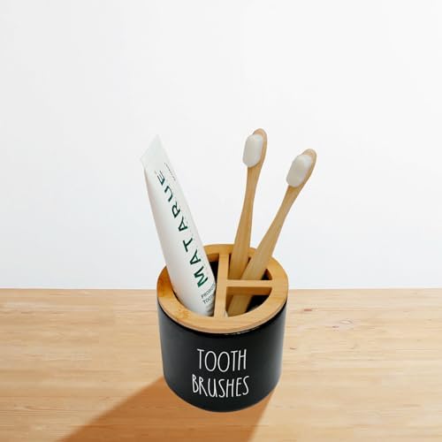 CHONIC Farmhouse Toothbrush Holder with Bamboo Lid 1