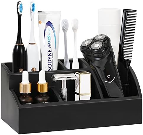 Luxspire 5 Slot Bathroom Counter Organizer with Drainage Matte Black
