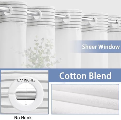 SMTHOM No Hook Shower Curtain Set Gray Boho Striped