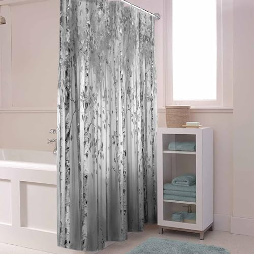 72 Inches Gray Leaf Art Shower Curtain Set with 12 Hooks