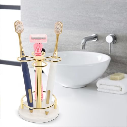 HarJue Gold Toothbrush Holder with Marble Base