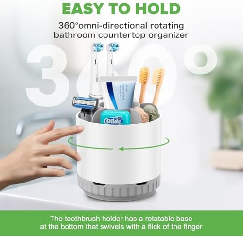 GFWARE 6-Slot Rotating Toothbrush Holder for Bathroom Countertop Storage