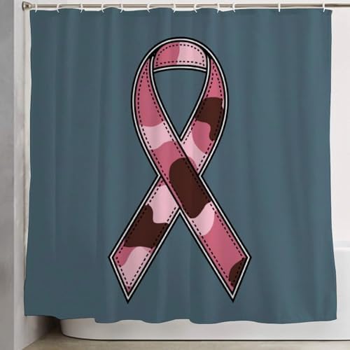OXJOIIS Pink Ribbon Breast Cancer Awareness Shower Curtain with 12 Hooks 72x72 Inch