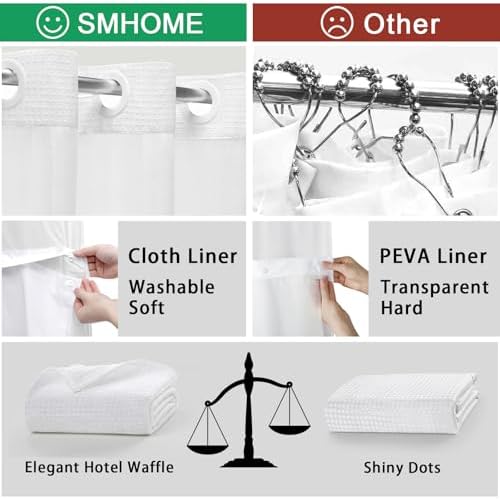 SMTHOM No Hook Shower Curtain Set 75x72
