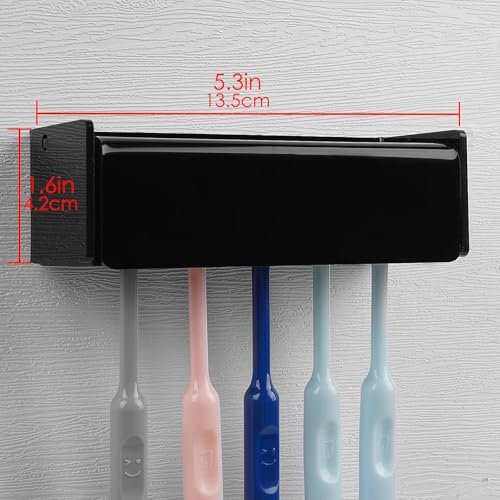 5 Slots Wall Mount Toothbrush Holder with Cover Black