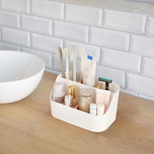 5 Slots Toothbrush Holder with Bamboo and ABS Modern Bathroom Organizer 1