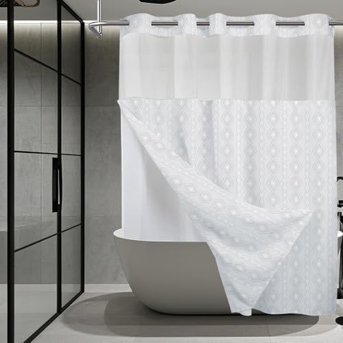 TYTYUU No Hook Shower Curtain Set Modern White Waffle Weave