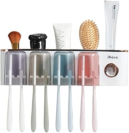 iHave Toothbrush Holder with Toothpaste Dispenser Wall Mount Bathroom Decor