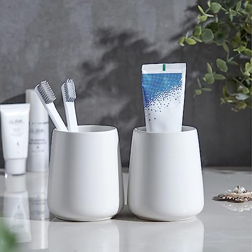 Eyrozia White Ceramic Toothbrush Holder for Bathroom
