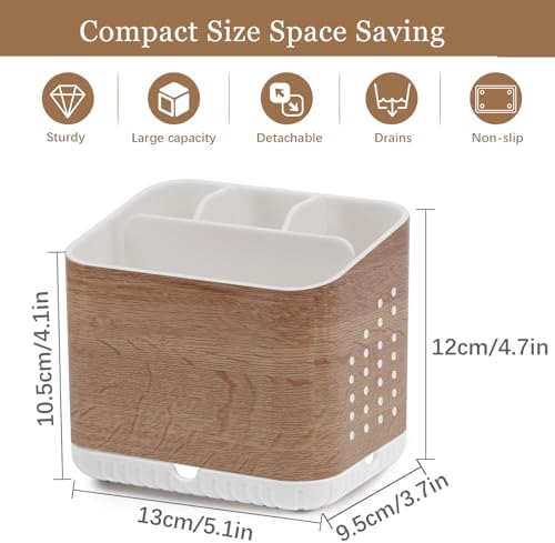PARKMANI 4 Slot Toothbrush Holder with Wood Grain Finish