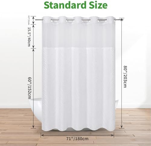 White Boho Shower Curtain Set with Tufted Stripes and Snap Liner