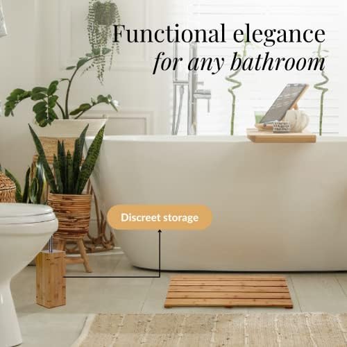 GOBAM Bamboo Toilet Bowl Cleaner with Holder - Hidden Stainless Steel Brush