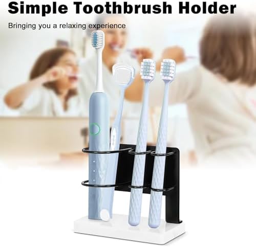 Winmien Toothbrush Holder with Marble Base 3 Slots Matte Black