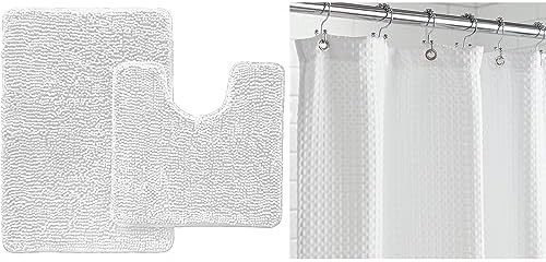 GORILLA GRIP White Bath Bundle with 30x20 Mat 72x78 Shower Curtain