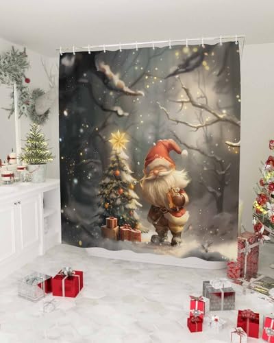 72 Inch Christmas Shower Curtain Set with 12 Hooks